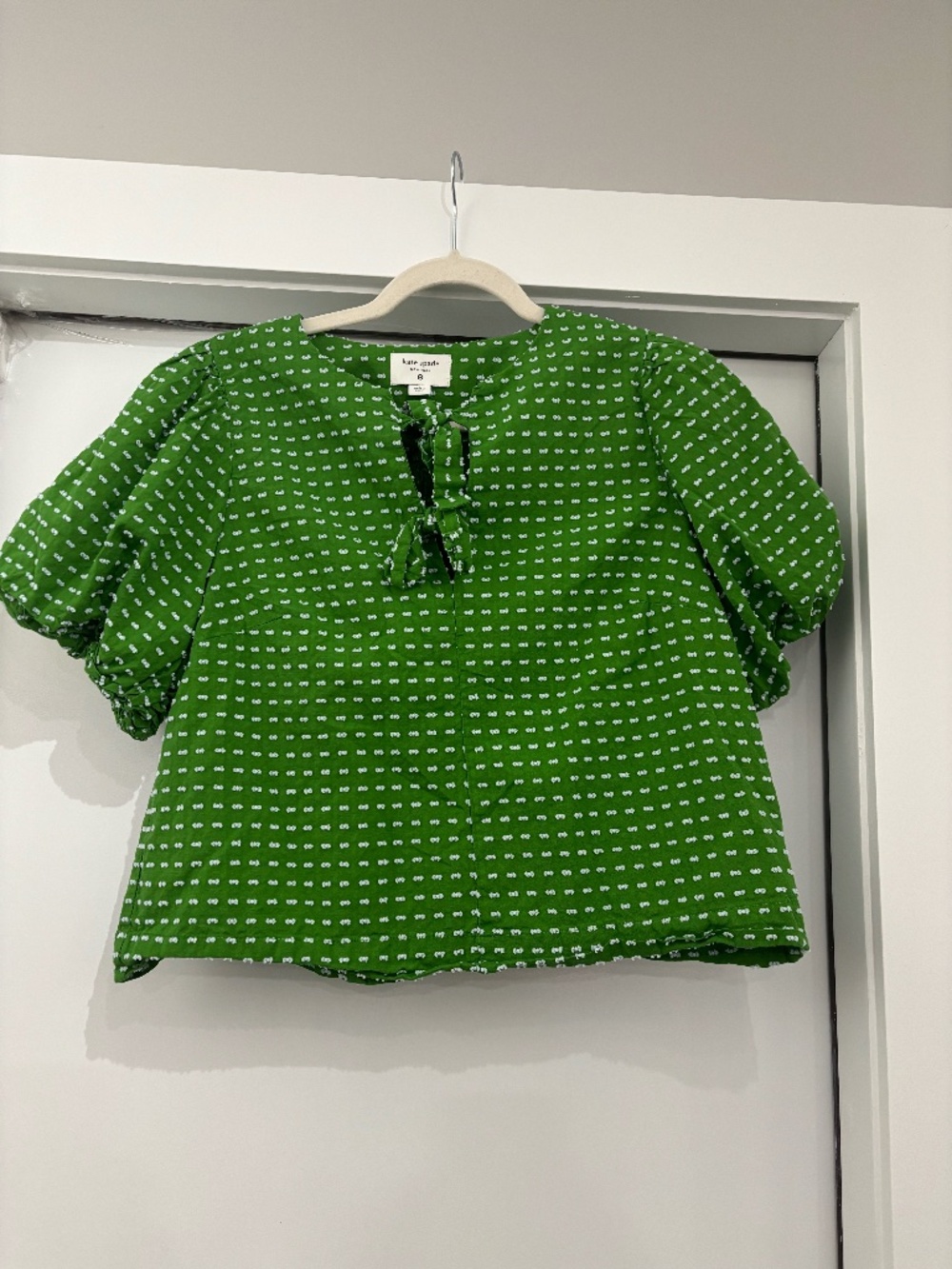 Kate Spade x Target Green Textured Dot Puff Sleeve Blouse Size S